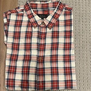 A.P.C. Men's Red and White Plaid Shirt